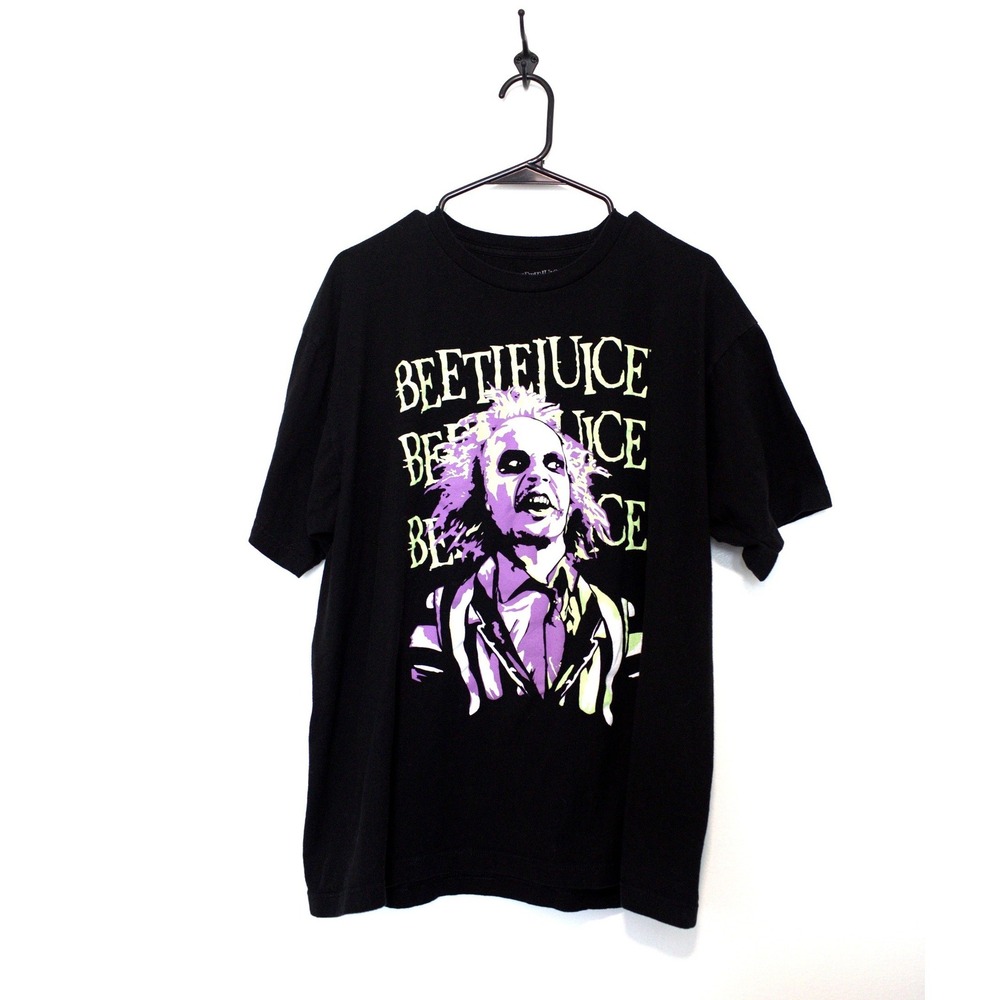 Beetlejuice Movie Graphic T-Shirt Black XL Cotton Short Sleeve Horror Film Tee